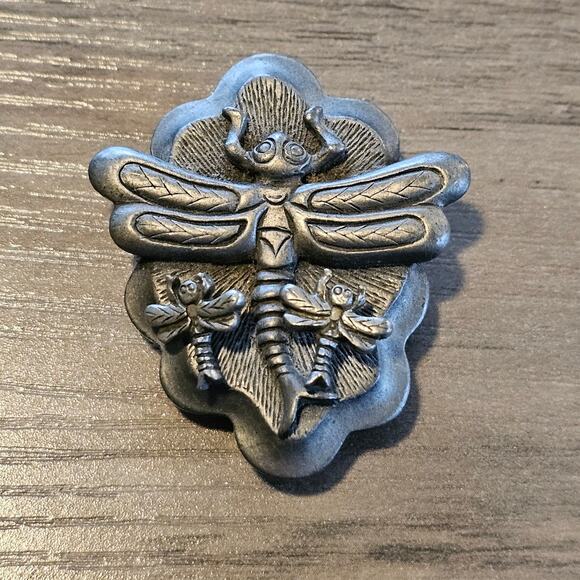 Vintage Pewter Dragonfly Brooch with Removable Earrings - Picture 1 of 5